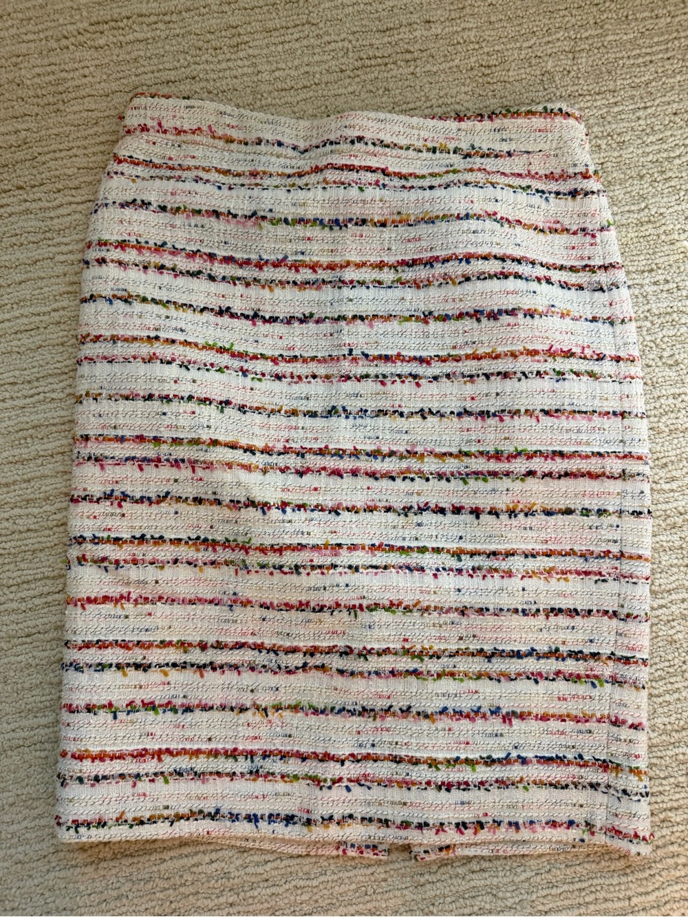 J. Crew Ivory Pencil Skirt with Multicolor Tweed Stripes